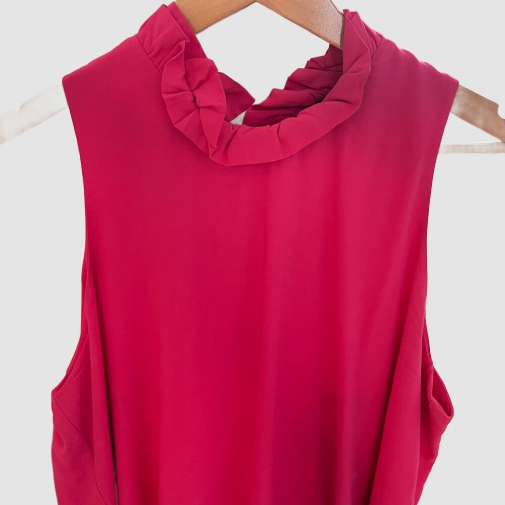 Pink GibsonLook Ruffle-Neck Top With Back Tie